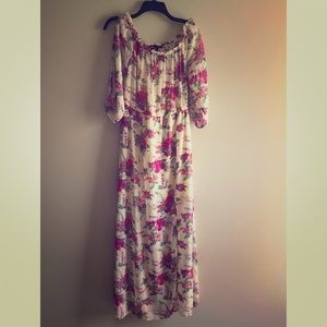 FOREVER 21 Pink Floral Cold Shoulder Maxi Dress